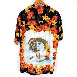 RED DRAGON By Kennington Hawaiian Shirt Large Samurai Dragon Pagoda Surf Serpent